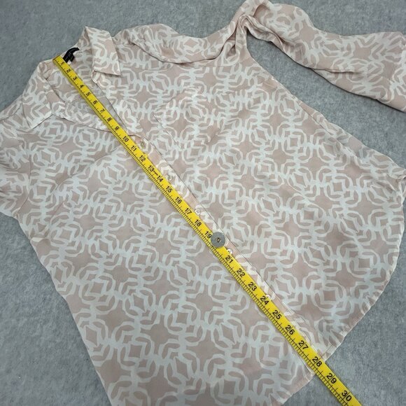 THE LIMITED LS Blouse Geometric Pink White Roll Tab Tunic Top Collared Sz L - Picture 5 of 9